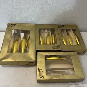 vintage teardrop christmas ornaments Western Germany Bronner's Gold 4 9" 7 7"